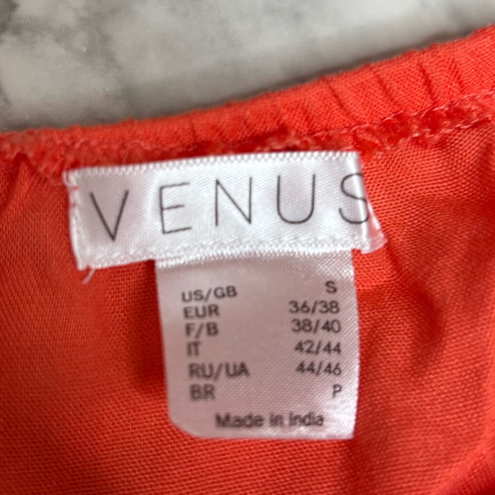 VENUS Y2K 2000s orange drawstring romper swimsuit coverup small ruffle sleeve - Picture 5 of 9